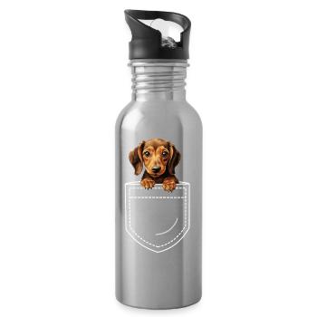 Dog Dachshund Dachshund - Water bottle with straw - silver - Right