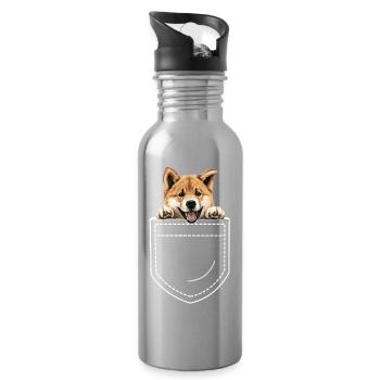 Chien Akita - Gourde avec paille intégrée - argent clair - Droite