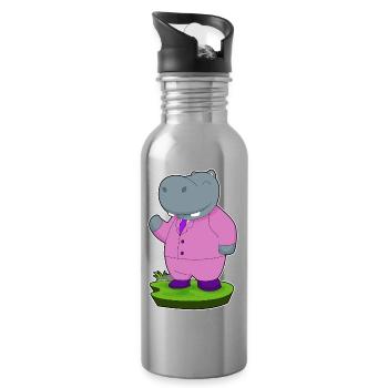 Nilpferd Bräutigam Anzug Hochzeit - Trinkflasche mit integriertem Trinkhalm - Lightsilver - Rechts
