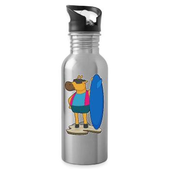 Giraffe Surfing Surfboard Summer - Water bottle with straw - silver - Right