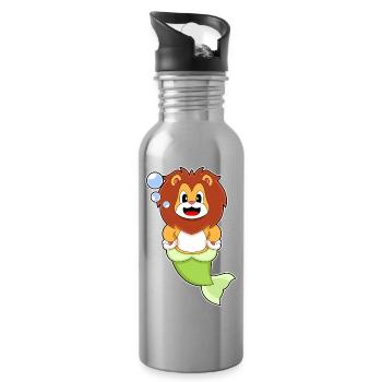 Lion Mermaid - Water bottle with straw - silver - Right