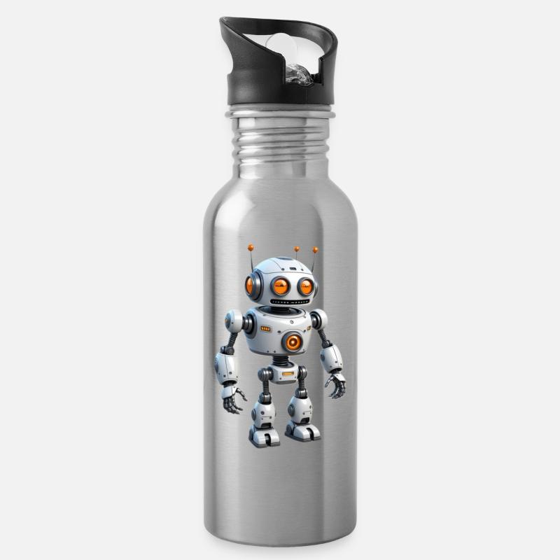 Robot de dessin animé - Gourde avec paille intégrée - argent clair