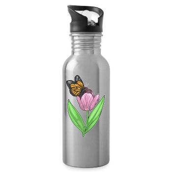 Schmetterling Tulpe - Trinkflasche mit integriertem Trinkhalm - Lightsilver - Rechts