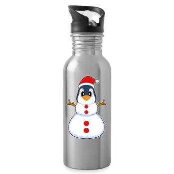 Penguin Christmas Snowman - Water bottle with straw - silver - Right