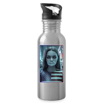 Gesichtsdesign mit Truth-Mund in US-Flagge - Trinkflasche mit integriertem Trinkhalm - Lightsilver - Rechts