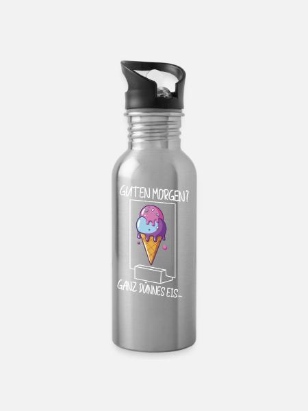 Guten Morgen ganz dünnes Eis Wortwitz Humor - Trinkflasche mit integriertem Trinkhalm - Lightsilver