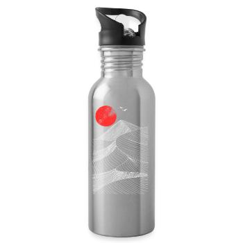 Red Sun Over Mountains Abstract - Water bottle with straw - silver - Right