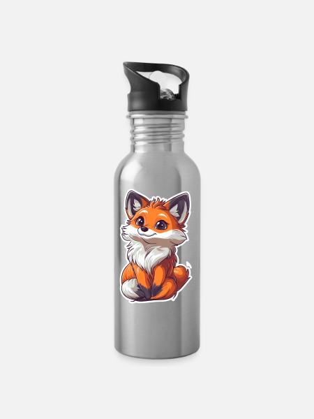 Fuchs - Trinkflasche mit integriertem Trinkhalm - Lightsilver