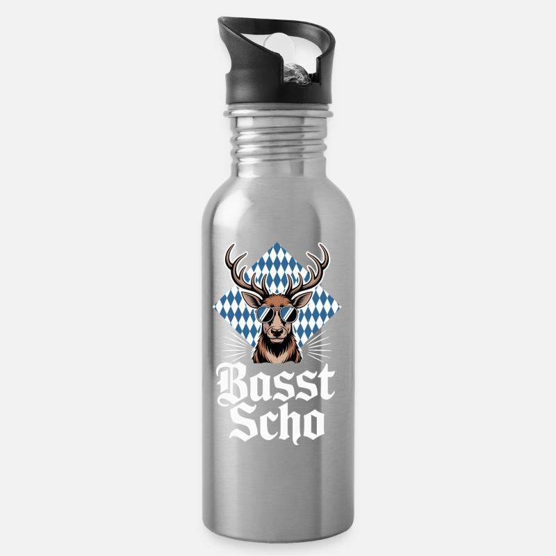 Elch Bayerischer Hirsch Sonnenbrille Basst Scho - Trinkflasche mit integriertem Trinkhalm - Lightsilver