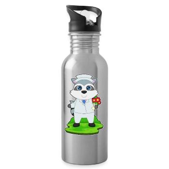 Waschbär Bräutigam Blumen Hochzeit - Trinkflasche mit integriertem Trinkhalm - Lightsilver - Rechts