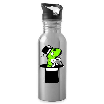 Caterpillar Sir Mr rich monocle top hat magician - Water bottle with straw - silver - Right