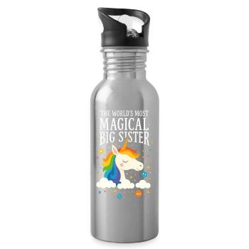 Unicorn Magic Big Sister sister - Water bottle with straw - silver - Right