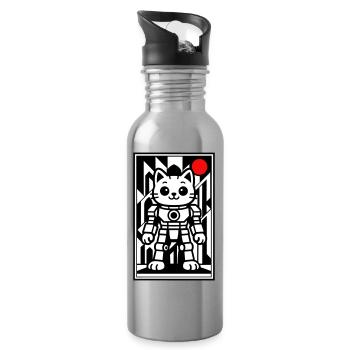 Cat robot in space with red planet - Water bottle with straw - silver - Right