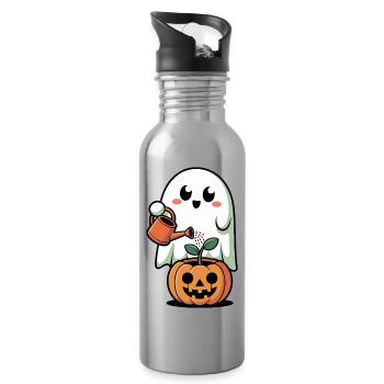 Cute Ghost Pumpkin Halloween Design - Water bottle with straw - silver - Right