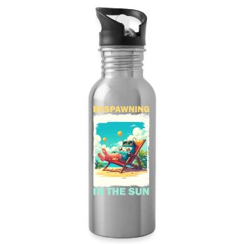 Gaming console on the beach in sunlight - Water bottle with straw - silver - Right