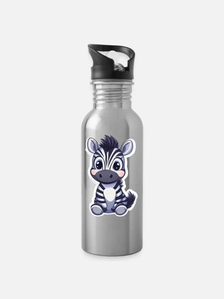 Zebra - Trinkflasche mit integriertem Trinkhalm - Lightsilver
