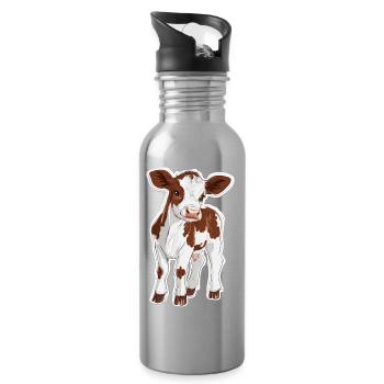Vache - Gourde avec paille intégrée - argent clair - Droite