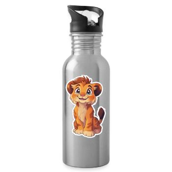Lion - Water bottle with straw - silver - Right