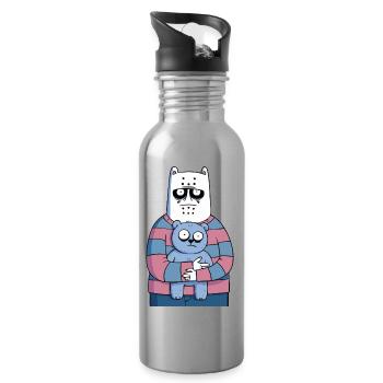 Creepy Cute Monster with Teddy | Funny Horror - Trinkflasche mit integriertem Trinkhalm - Lightsilver - Rechts