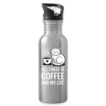 Coffee And Cat Saying Caffeine Lover - Water bottle with straw - silver - Right