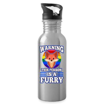 Warning This Person Is A Furry - Water bottle with straw - silver - Right