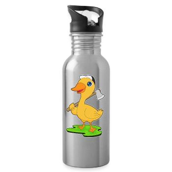 Duck Lumberjack Axe Forest - Water bottle with straw - silver - Right