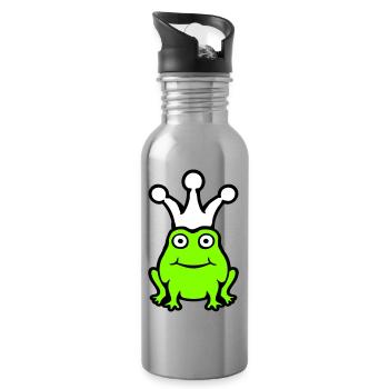 Grenouille Roi Couronne Drôle Mignon Bande Dessinée Grenouille Prince - Gourde avec paille intégrée - argent clair - Droite