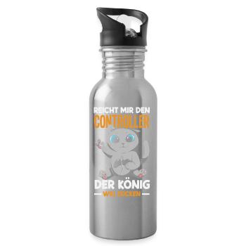 Reicht mir den Controller – König will zocken - Trinkflasche mit integriertem Trinkhalm - Lightsilver - Rechts