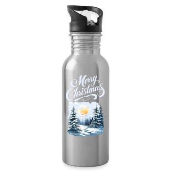 Merry Christmas Forest Landscape - Water bottle with straw - silver - Right