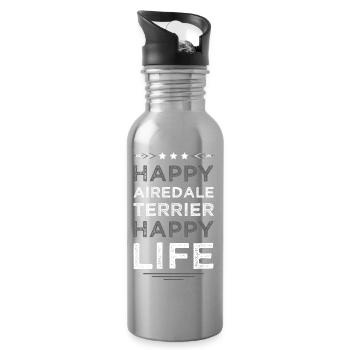 Happy Airedale Terrier Life - Water bottle with straw - silver - Right