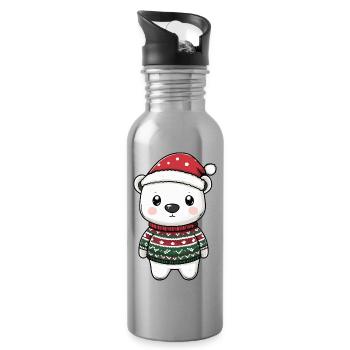 Polar Bear Christmas - Water bottle with straw - silver - Right