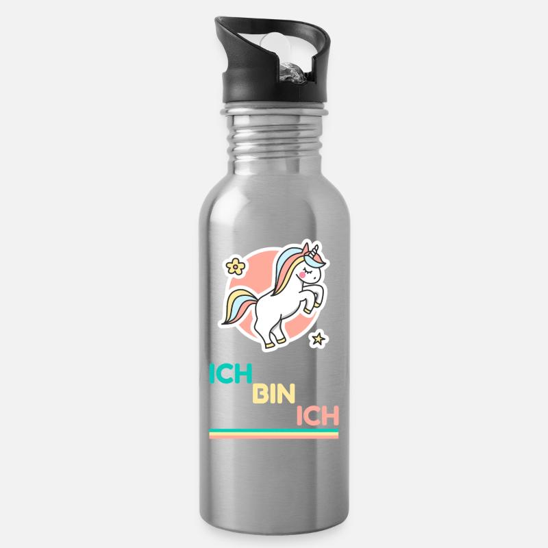 Pastell Unicorn Ich Bin Ich - Trinkflasche mit integriertem Trinkhalm - Lightsilver