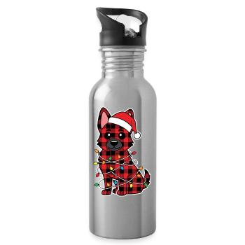 Chien Berger Allemand Noël Plaid Rouge - Gourde avec paille intégrée - argent clair - Droite