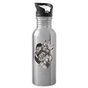 Schwarzweiß Blütenspirale - Trinkflasche mit integriertem Trinkhalm - Lightsilver - Rechts