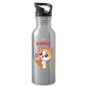 Kawaii Sweet Glazed Kitten - Water bottle with straw - silver - Right