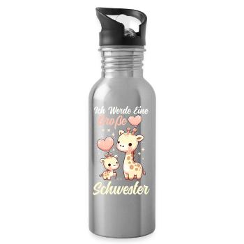 Ich Werde Große Schwester Giraffen Geschwisterkind - Trinkflasche mit integriertem Trinkhalm - Lightsilver - Rechts