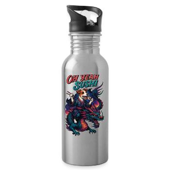 Sushi Jack Russell Terrier Kimono Drache Geschenk - Trinkflasche mit integriertem Trinkhalm - Lightsilver - Rechts