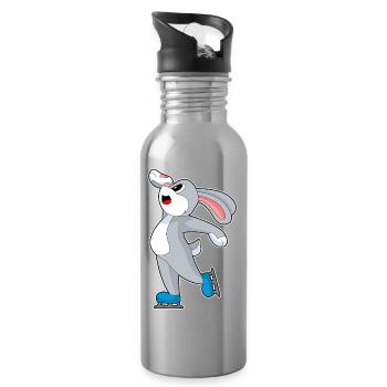 Hase Eislaufen Schlittschuhe Wintersport - Water bottle with straw - silver - Right