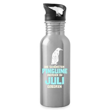 July Birthday Penguin Saying Funny - Water bottle with straw - silver - Right