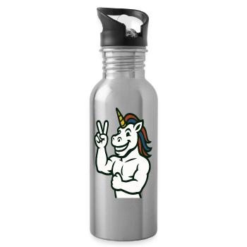 Unicorn Peace Sign Illustration - Water bottle with straw - silver - Right