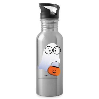 Ghost with pumpkin basket - Water bottle with straw - silver - Right