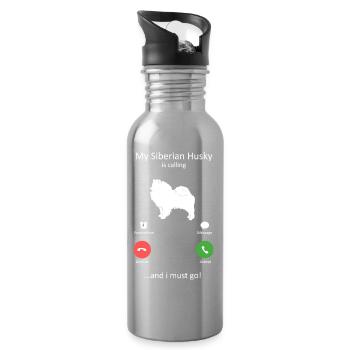 Sibirischer Husky ruft lustigen Hund Mama Hund Papa - Trinkflasche mit integriertem Trinkhalm - Lightsilver - Rechts