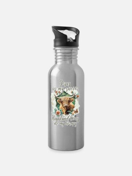 Hochlandrind Christlich - Trinkflasche mit integriertem Trinkhalm - Lightsilver