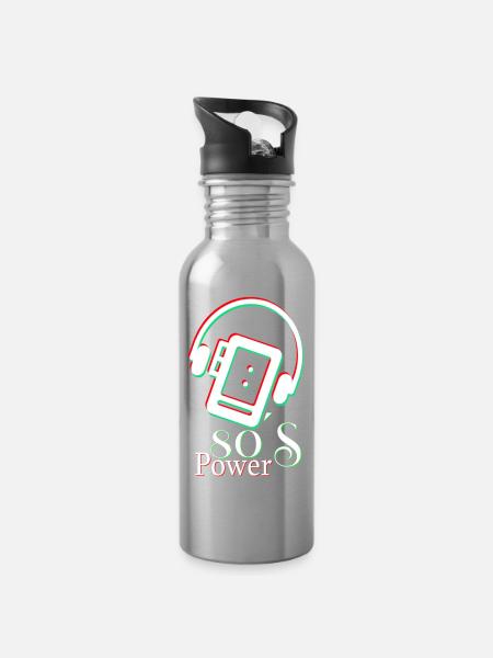 80er-Jahre-Power - Trinkflasche mit integriertem Trinkhalm - Lightsilver