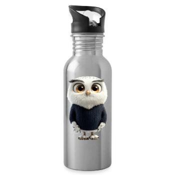 Owl Barn Owl Owl Owl Owl Cute Owls - Water bottle with straw - silver - Right