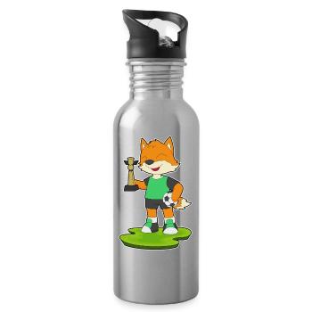 Fuchs Fußballspieler Fußball Sport - Trinkflasche mit integriertem Trinkhalm - Lightsilver - Rechts