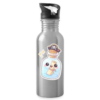 Cute Pirate Message in a Bottle - Trinkflasche mit integriertem Trinkhalm - Lightsilver - Rechts