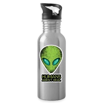 Alien Face Humans Aren't Real - Water bottle with straw - silver - Right