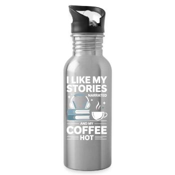 Kaffee Liebhaber Hörbuch Leidenschaft Geschenk - Trinkflasche mit integriertem Trinkhalm - Lightsilver - Rechts