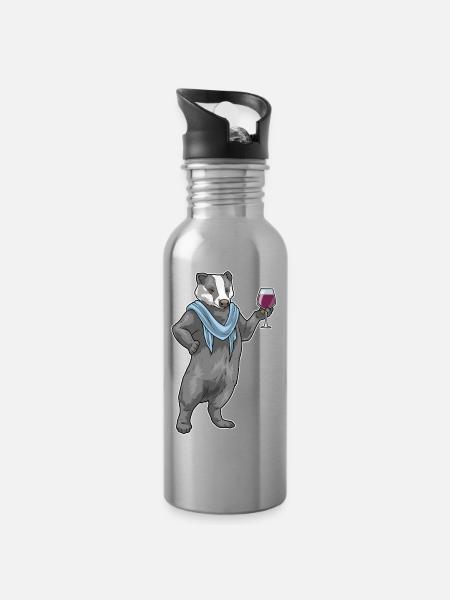 Dachs Rotwein - Trinkflasche mit integriertem Trinkhalm - Lightsilver